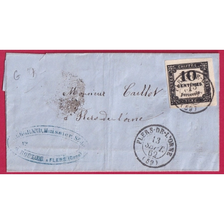 TAXE N°2 SUPERBE CAD TYPE 15 FLERS DE L'ORNE LETTRE COVER FRANCE