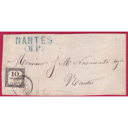 TAXE N°2 TTB NANTES + GRIFFE DE GARE NANTES  MP 1859 DEVANT DE LETTRE COVER FRANCE