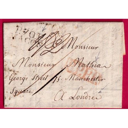MARQUE P70P MACON SAONE ET LOIRE 1816 POUR LONDRES ANGLETERRE LETTRE COVER FRANCE