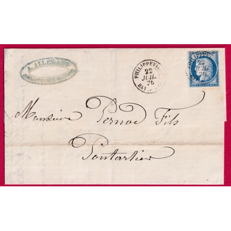 N°60 CAD PHILIPPEVILLE BATEAU A VAPEUR POUR PONTARLIER DOUBS LETTRE COVER FRANCE