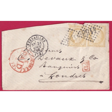 N°59 X2 GC 4158 VERSAILLES SEINE ET OISE POUR LONDRES ANGLETERRE LETTRE COVER FRANCE