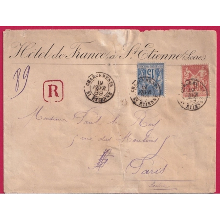 N°94 90 CHARGEMENTS ST ETIENNE LOIRE ETIQUETTE PUB AU DOS POUR PARIS LETTRE COVER FRANCE