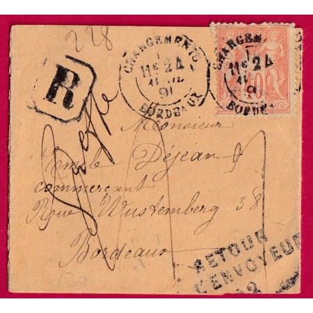 N°94 CHARGEMENT BORDEAUX RETOUR ENVOYEUR 532  BANDE DE JOURNAL LETTRE COVER FRANCE