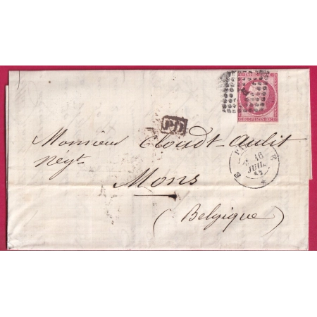N°17B PARIS BUREAU E POUR MONS BELGIQUE LETTRE COVER FRANCE