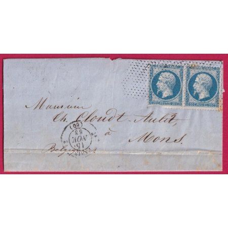 N°22 PAIRE PARIS ROULETTE DE PETITS POINTS 3e (60) 3 POUR MONS BELGIQUE LETTRE COVER FRANCE