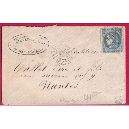 N°46Bb BLEU GRIS SIGNE ET AUTHENTIFIE PAR CALVES GC 3667 ST JEAN D'ANGELY CHARENTE INFERIEURE LETTRE COVER FRANCE