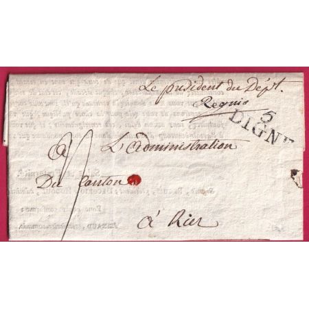 MARQUE 5 DIGNE BASSES ALPES CONTRE SEING LE  PRESIDENT DU DEPARTEMENT AN6 1798 POUR RIEZ LETTRE COVER FRANCE