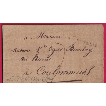 MARQUE ARMEE ITALIE FRANCHISE BLEUE LE TRESORIER Gal des Cons DUBAND ALPES MARITIMES COULOMMIERS LETTRE COVER FRANCE