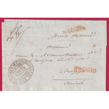 ARMEE ITALIE FRANCHISE ILLUSTREE LE COMMISSAIRE DES GUERRE CELIN BOLGNA  ITALIE POUR REGGIO LETTRE COVER FRANCE