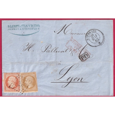 N°13 16 PAQUEBOT POSTE EUPHRATE CONSTANTINOPLE POUR LYON MARITIME LETTRE COVER FRANCE
