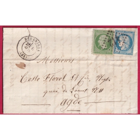 N°20 37 GC 412 BEDARIEUX HERAULT 6 SEPTEMBRE 1871 POUR AGDE LETTRE COVER FRANCE