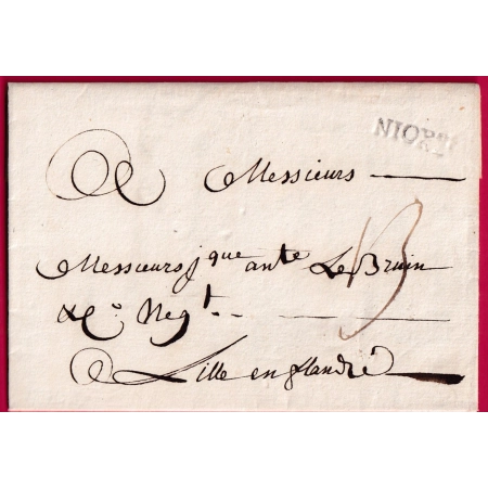 MARQUE NIORT DEUX SEVRES LENAIN N°3A 1777 POUR LILLE NORD INDICE 11 LETTRE COVER FRANCE