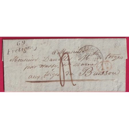 CURSIVE 69 FRETIGNEY HAUTE SAONE DECIME RURAL VELLEXON 1835 LETTRE COVER FRANCE