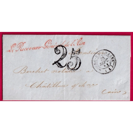 FRANCHISE LE RECEVEUR GENERAL DE L'AIN BOURG EN BRESSE 1851 CHATILLON SUR CHALARONNE LETTRE COVER FRANCE