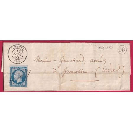 N°14 PC 505 BRENOD AIN OR OISELLES POUR GRENOBLE ISERE LETTRE COVER FRANCE