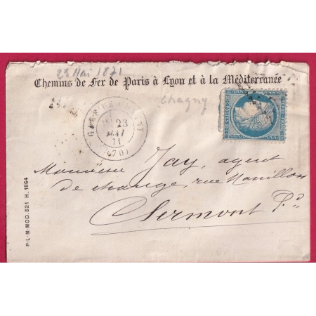 N°37 CAD GARE DE CHAGNY SAONE ET LOIRE POUR CLERMONT FERRAND PUY DE DOME LETTRE COVER FRANCE