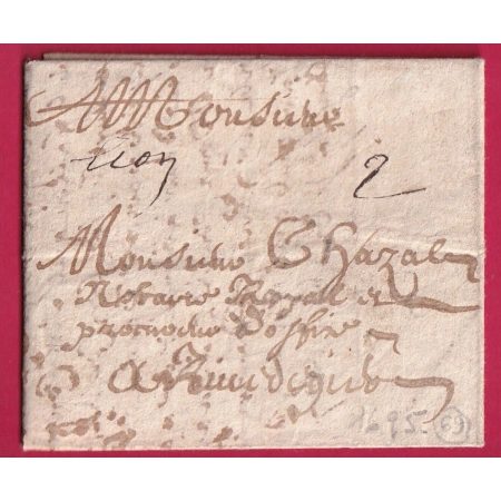 MARQUE MANUSCRIT LYON 1695 LENAIN N°3 INDICE 19 TAXE 2 TEXTE DE ST PAUL QUARTIER DE LYON LETTRE COVER FRANCE SUISSE