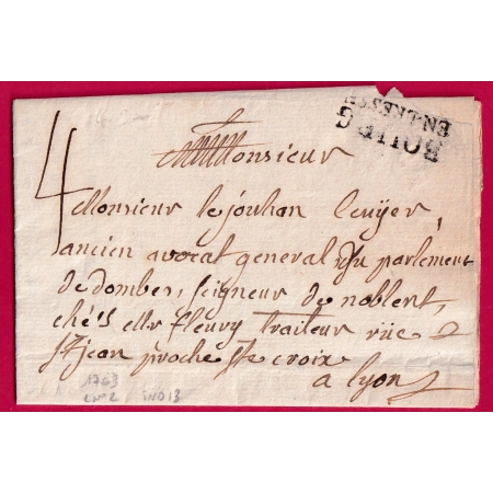 MARQUE BOURG EN BRESSE 1763 LENAIN N°2 INDICE 13 POUR LYON ST JEAN RHONE LETTRE COVER FRANCE