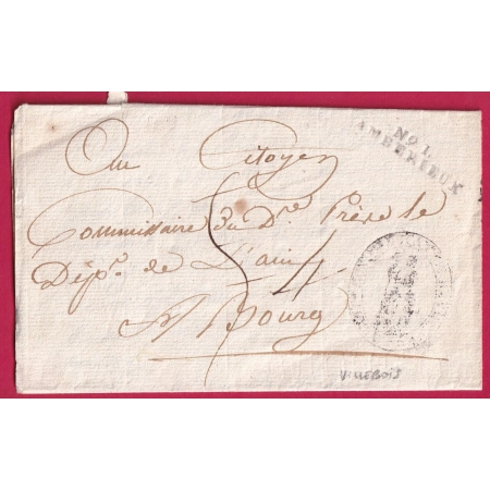 MARQUE N°1 AMBERIEUX AIN FRANCHISE ILLUSTREE VILLEBOIS AGENT MUNICIPALCOMMISSAIRE EXECUTIF DPT AIN 1800 LETTRE FRANCE