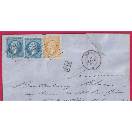 N°22 X2 21 CONTROLE TP BLEU OBLI ANCRE PAQUEBOT POSTE MOERIS POUR ALEXANDRIE EGYPTE LETTRE COVER FRANCE