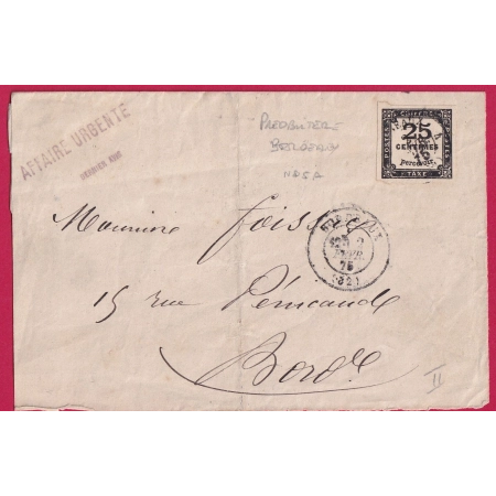 TAXE N°5A PREOBLITERE DE BORDEAUX POUR BORDEAUX 1875 DEVANT DE LETTRE AVEC RABAT COVER FRANCE