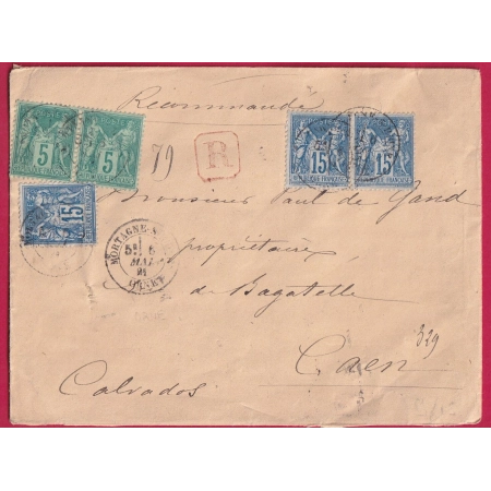 N°75 PAIRE 90 PAIRE + UN MORTAGNE SUR HUINE ORNE POUR CAEN CALVADOS LETTRE COVER FRANCE