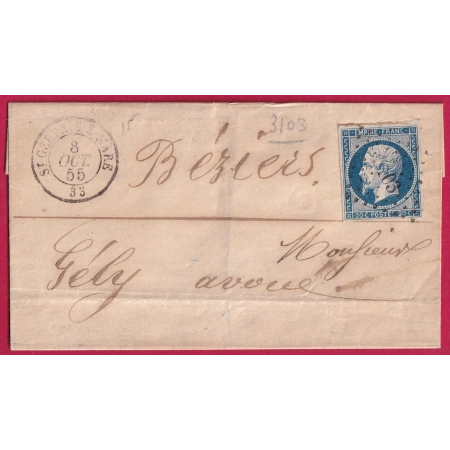 N°14 PC 3103 ST GERVAIS SUR MARE HERAULT POUR BEZIERS LETTRE COVER FRANCE