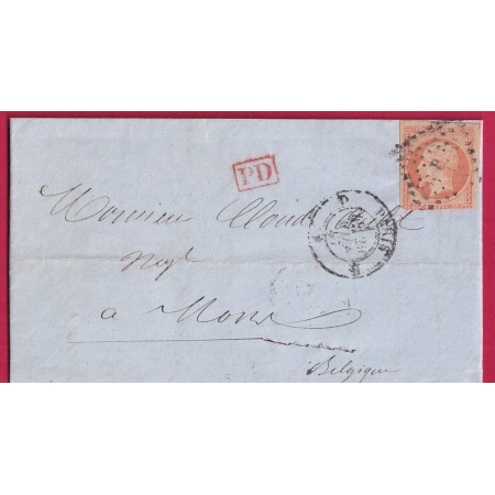 N°16 PARIS BUREAU B POUR MONS BELGIQUE LETTRE COVER FRANCE