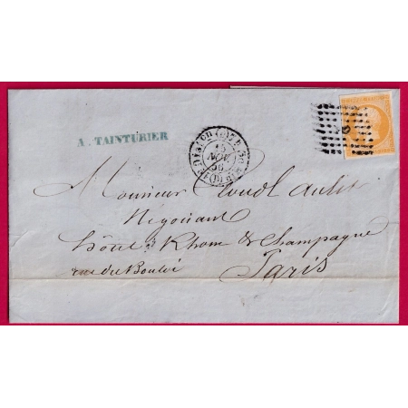 N°13 BISTRE ORANGE PARIS BUREAU D POTHION 1520 POUR PARIS LETTRE COVER FRANCE