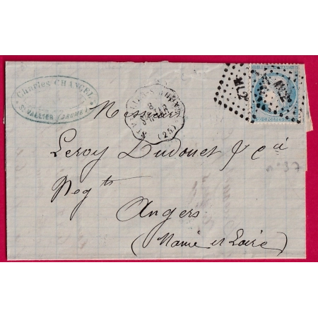 N°37 CONVOYEUR STATION ST VALLIER SUR RHONE DROME POUR ANGERS MAINE ET LOIRE LETTRE COVER FRANCE