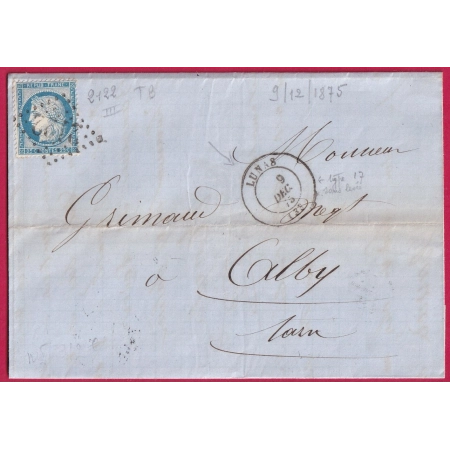 N°60 GC 2122 CAD TYPE 17 SANS LEVEE LUNAS HERAULT POUR ALBI TARN LETTRE COVER FRANCE