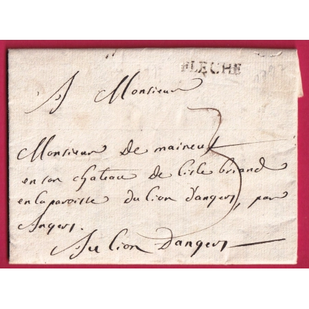 MARQUE LA FLECHE SARTHE 1749 LN°2 POUR LE LION D'ANGERS MAINE ET LOIRE LETTRE COVER FRANCE