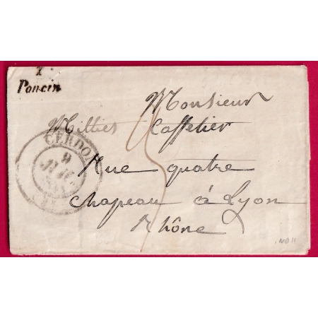 CURSIVE 1 PONCIN AIN CAD TYPE 13 CERDON POUR LYON 1848 INDICE 11 LETTRE COVER FRANCE