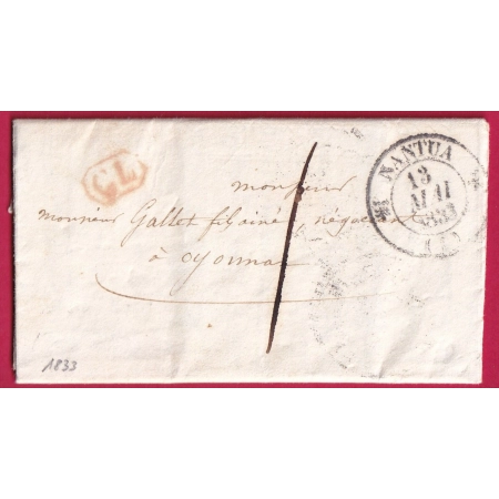 CAD TYPE 12 NANTUA AIN 1833 TAXE LOCALE 1 + CL ROUGE POUR OYONNAX LETTRE COVER FRANCE