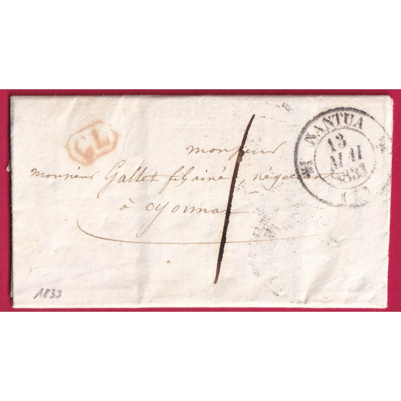 CAD TYPE 12 NANTUA AIN 1833 TAXE LOCALE 1 + CL ROUGE POUR OYONNAX LETTRE COVER FRANCE