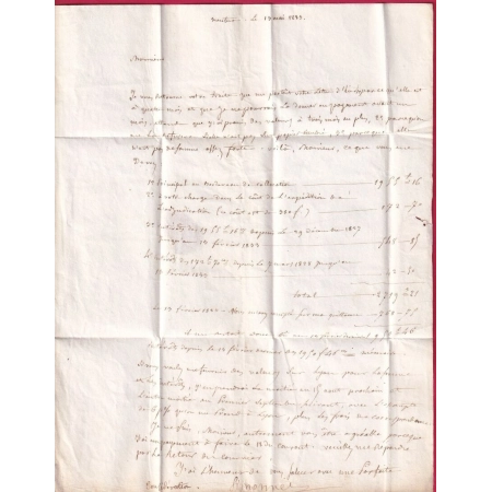 CAD TYPE 12 NANTUA AIN 1833 TAXE LOCALE 1 + CL ROUGE POUR OYONNAX LETTRE COVER FRANCE