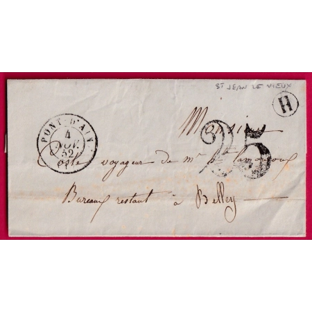 CAD TYPE 15 PONT D'AIN BOITE RURALE H ST JEAN LE VIEUX POUR BELLEY LETTRE COVER FRANCE