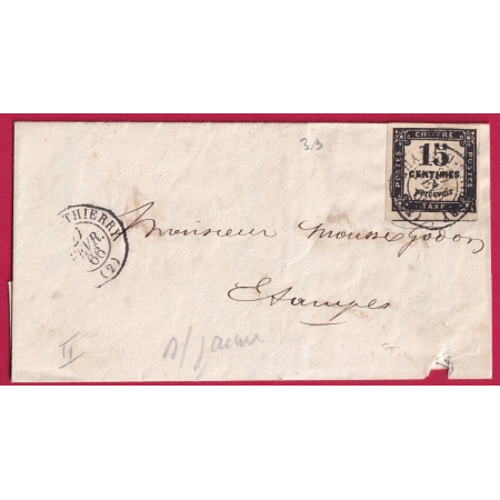 TIMBRE TAXE N°3B CAD TYPE 15 CHATEAU THIERRY AISNE POUR ETAMPES LETTRE COVER FRANCE