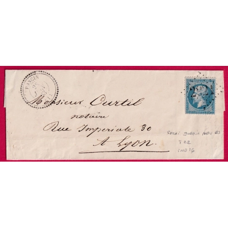 N°22 GC2921 PONCIN AIN CAD TYPE 22 RARE DUREE MOINS DE UN AN INDICE 16 POUR LYON RHONE LETTRE COVER FRANCE