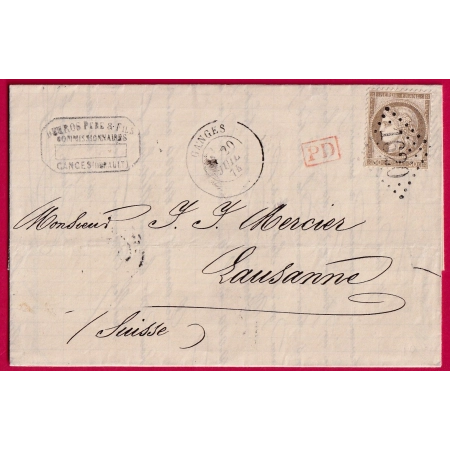 N°56 GC 1620 GANGES HERAULT POUR LAUSANNE SUISSE LETTRE COVER FRANCE