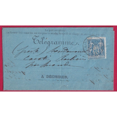 N°90 SUR TELEGRAMME DE BRIOUDE HAUTE LOIRE 1884 LETTRE COVER FRANCE