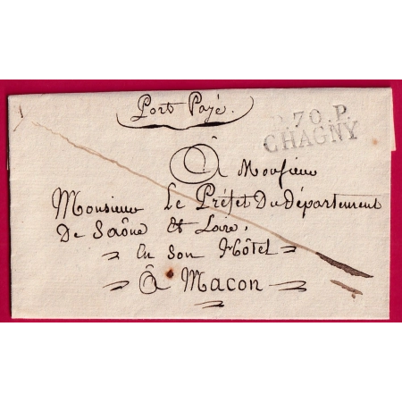 MARQUE P70P CHAGNY SAONE ET LOIRE 30X10 INDICE 12 POUR MACON LETTRE COVER FRANCE PARIS