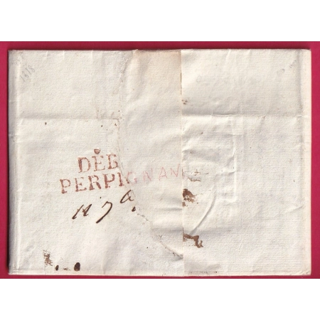 DEBOURSE DEB 65 PERPIGNAN 41X10 1818 EN ROUGE DEPART 57 BAILLEUL NORD POUR OSSEJA INDICE 17 LETTRE COVER FRANCE PARIS