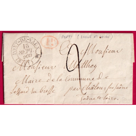 CAD TYPE 12 PONT DE VAUX AIN DECIME RURAL DE PRETY SAONE ET LOIRE  POUR LESSARD EN BRESSE 1832 LETTRE COVER FRANCE