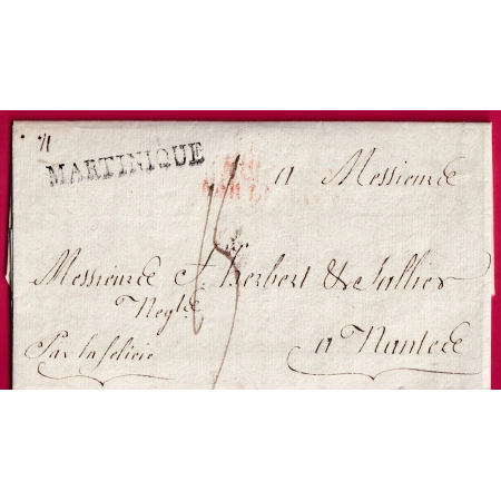 MARQUE MARTINIQUE TEXTE ST PIERRE 1821 POUR NANTES LETTRE COVER FRANCE