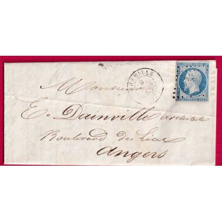 N°14 BLEU LAITEUX PC 838 CHEMILLE MAINE ET LOIRE POUR ANGERS LETTRE COVER FRANCE