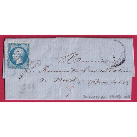 N°22 GC 584 BOURNEZEAU VENDEE CAD TYPE 22 POUR NIORT DEUX SEVRES INDICE 13 LETTRE COVER FRANCE