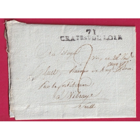 MARQUE 71 CHATEAU DU LOIR SARTHE AN10 1802 INDICE 12 POUR VIBRAYE LETTRE COVER FRANCE