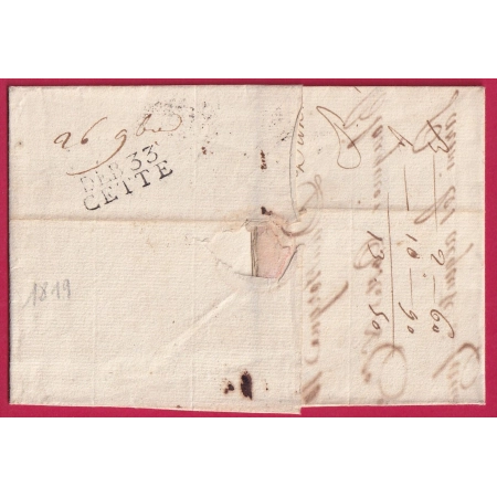 DEBOURSE DEB 33 CETTE HERAULT DEPART DUNKERQUE NORD 1819 INDICE 16 LETTRE COVER FRANCE
