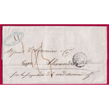 CAD TYPE 15 MARSEILLE POUR ALEXANDRIE EGYPTE BFE PAQUEBOTS MEDITERRANEE 1844 LETTRE COVER FRANCE
